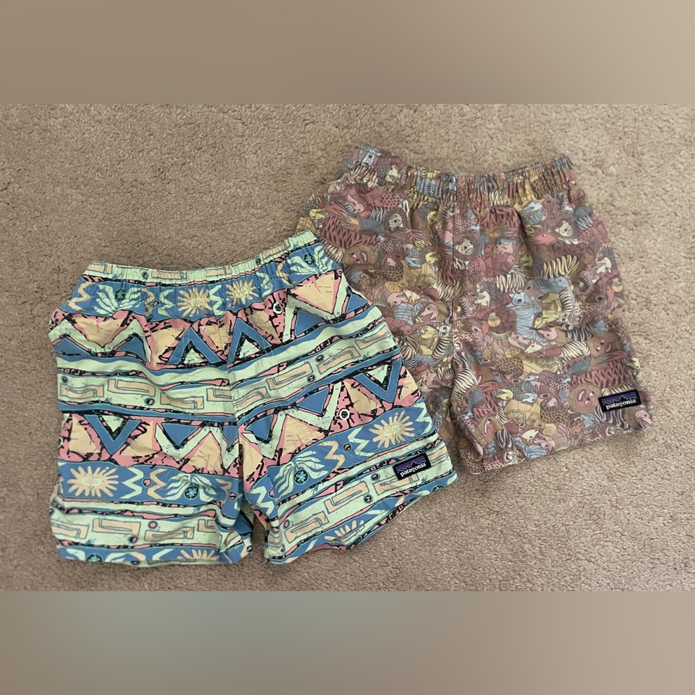 Two Pairs of Patagonia Kids Baggies (7-8)